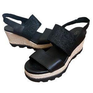 Sorel Women's Joanie™ Ii Slingback High Wedge Black White Sandals Size 9.5
